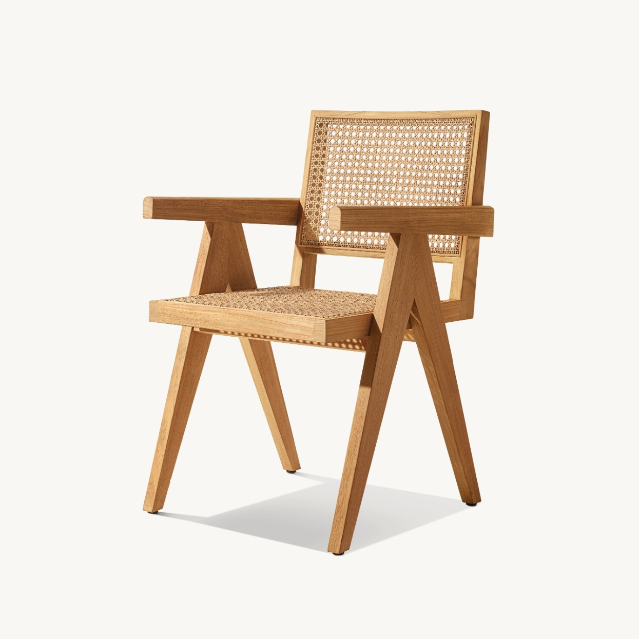 JAKOB CANE Contemporary Style New Designer High End Solid Teak Rope Outdoor Furniture Teak Dining Arm Chair for Hotel Resort