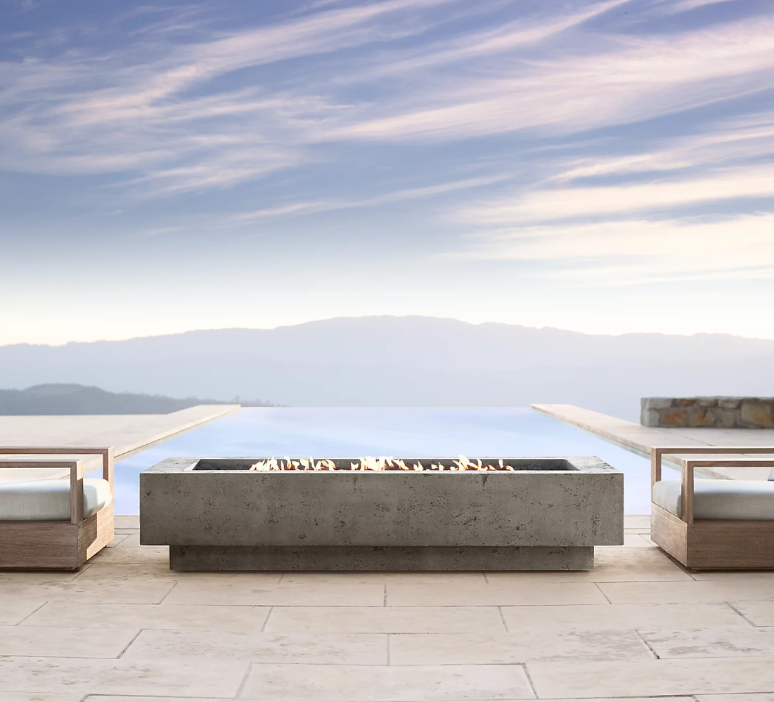 IXTAPA Outdoor Patio Set Reinforced Concrete Fire Pit Natural Gas Propane Ixtaran Rectangular Plinth Fire Table