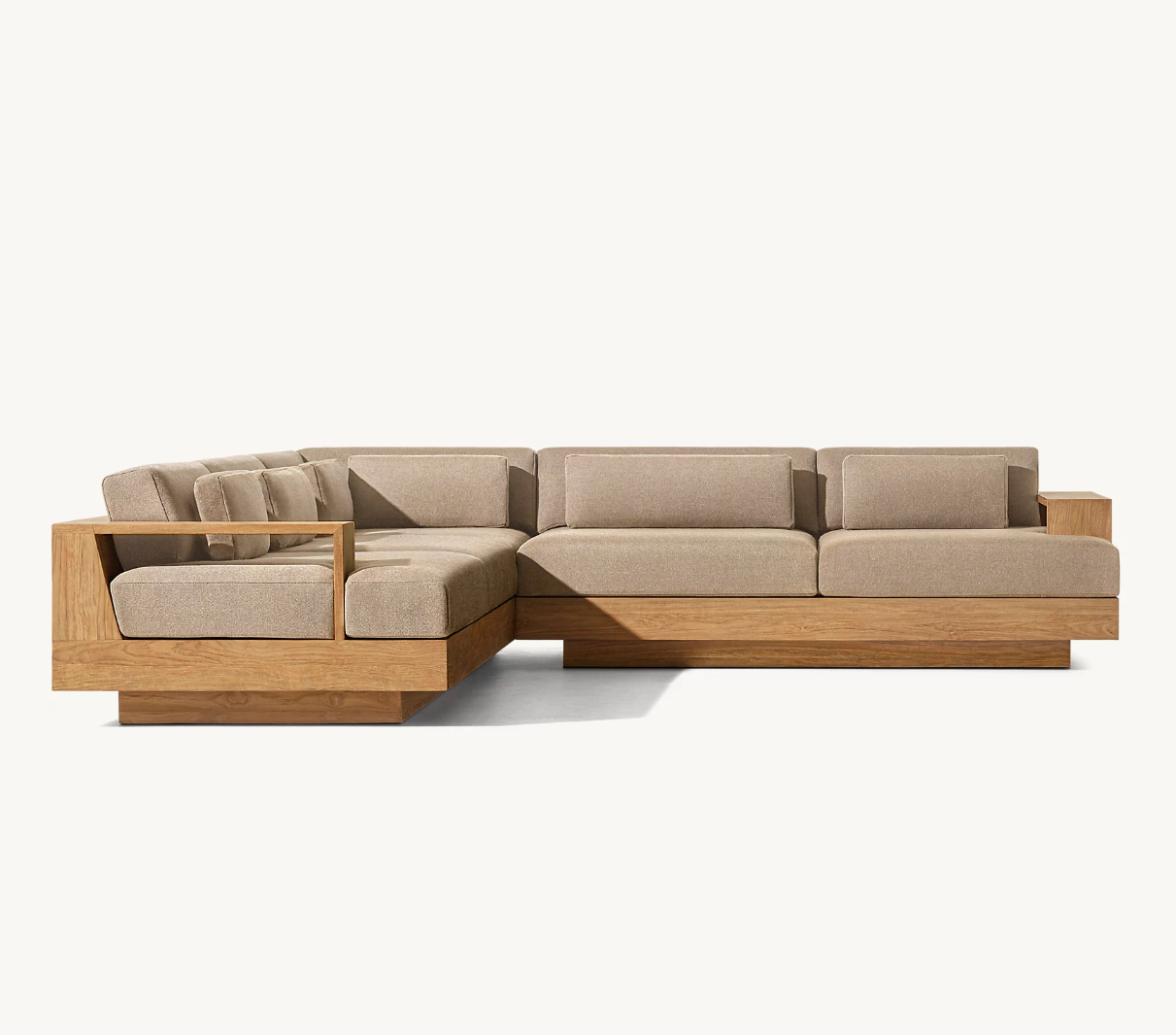 CAPE TOWN Patio Outdoor L-Sectional Sofa Set Minimalism Upholstered Design Wooden Modular Chaise Sofa Teak Sectional Furniture