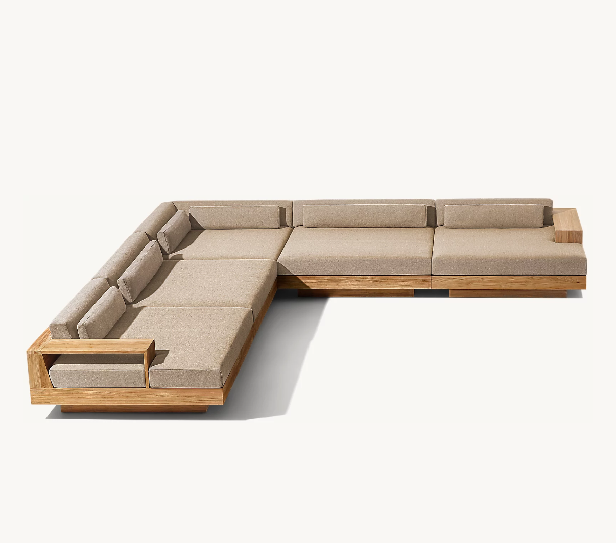 CAPE TOWN Patio Outdoor Daybed Minimalism Upholstered Design Wooden Modular Chaise Sofa Teak L-Sectional Sunbed Garden Furniture