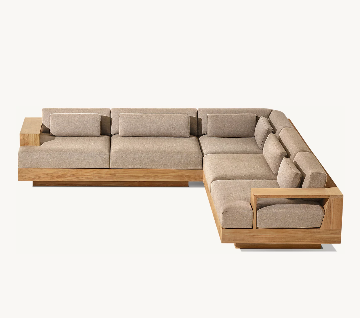 CAPE TOWN Patio Outdoor L-Sectional Sofa Set Minimalism Upholstered Design Wooden Modular Chaise Sofa Teak Sectional Furniture