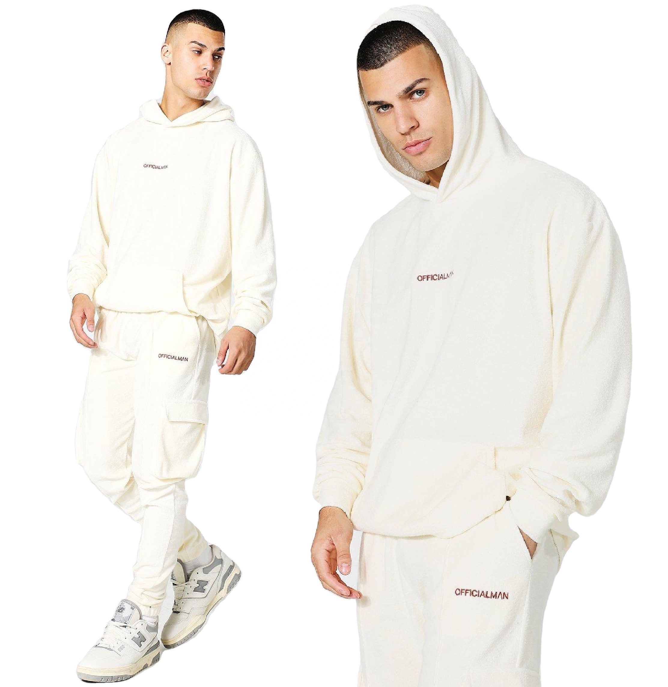 New Arrivals 2022 Latest Design Solid Color 2 Piece Set Men's Oversized Hooded Cargo Tracksuit Pullover Hoodie Sweatsuit For Men