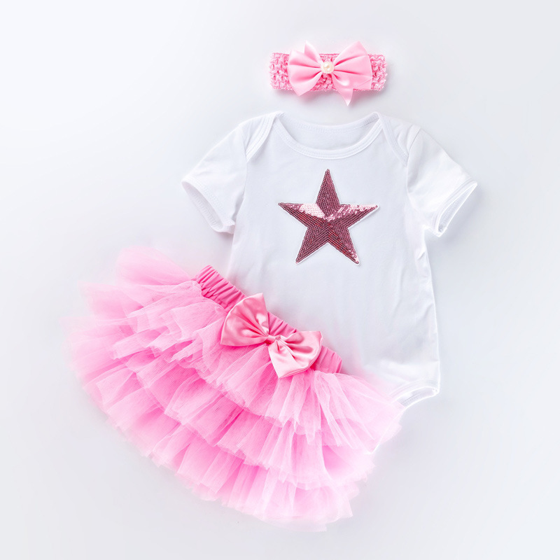 3 PCS Set 95% Cotton 5% Spandex Soft Kids Girl Tutu Dress Baby Tutu Romper