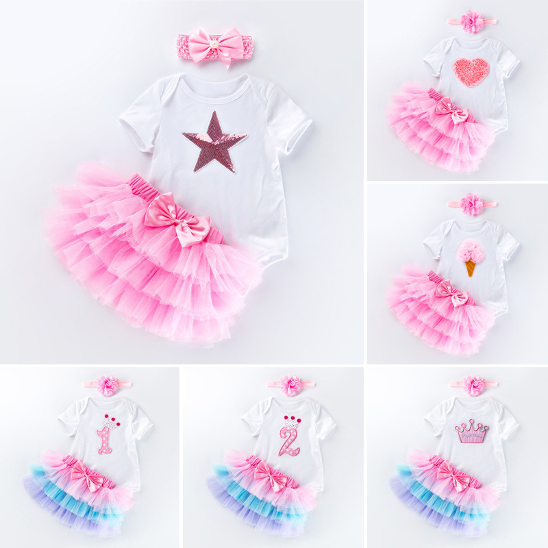 3 PCS Set 95% Cotton 5% Spandex Soft Kids Girl Tutu Dress Baby Tutu Romper