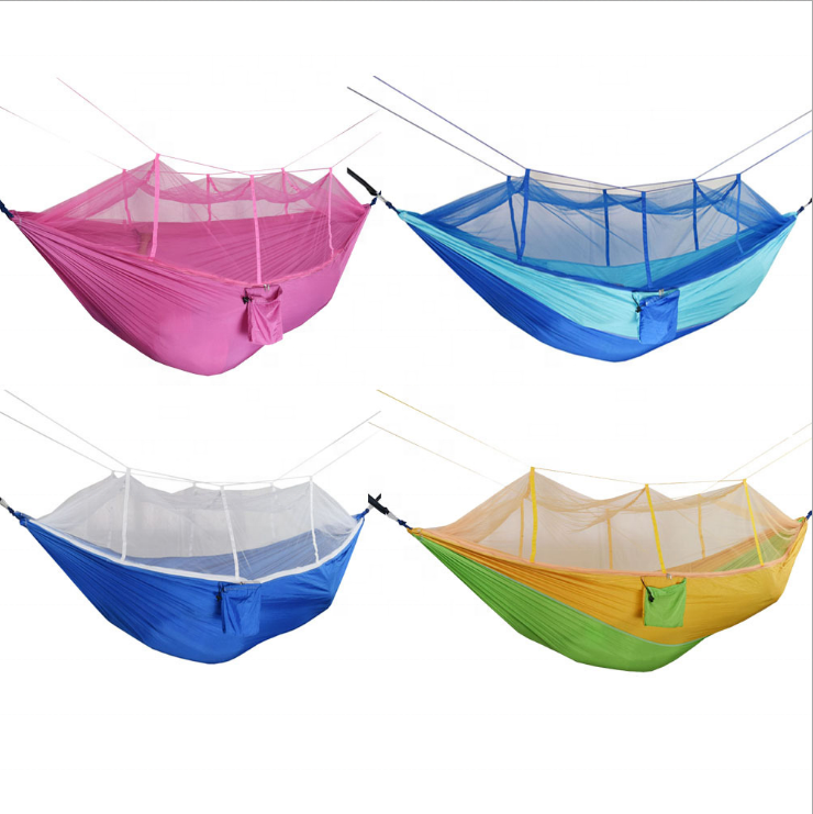 Custom Printing Parachute Double Portable Camping Nylon Hammock With Adjustable Mosquito Net