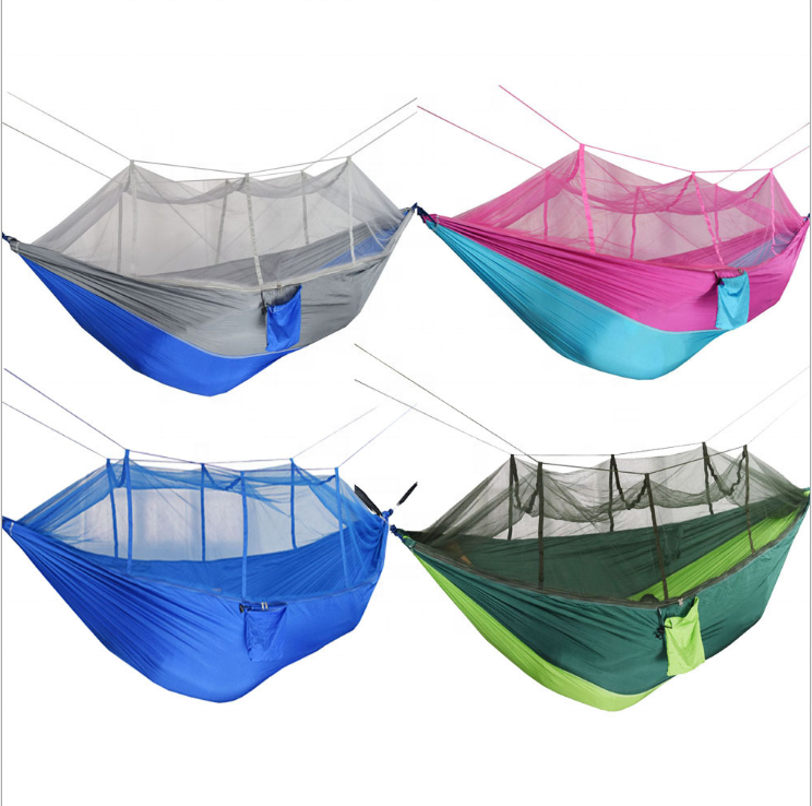 Custom Printing Parachute Double Portable Camping Nylon Hammock With Adjustable Mosquito Net