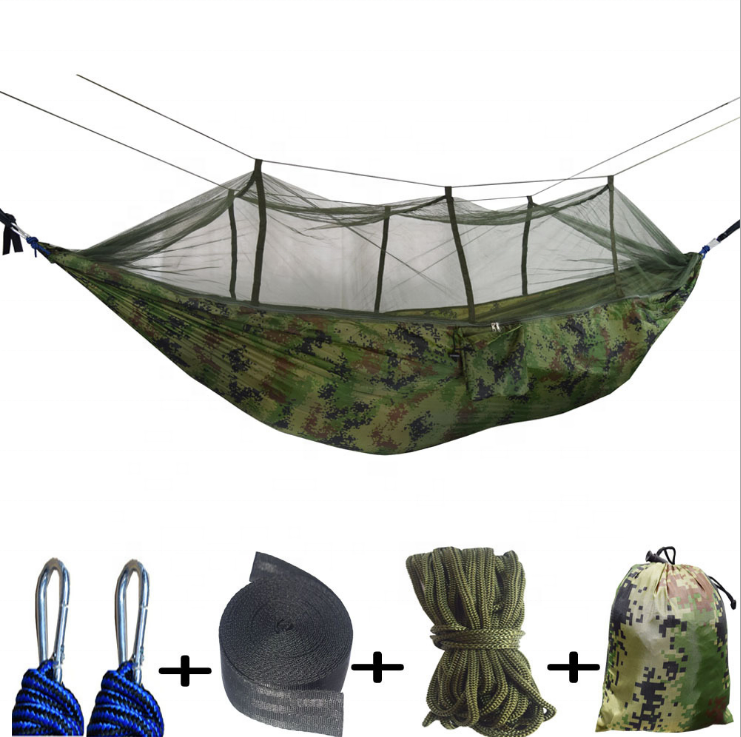 Custom Printing Parachute Double Portable Camping Nylon Hammock With Adjustable Mosquito Net