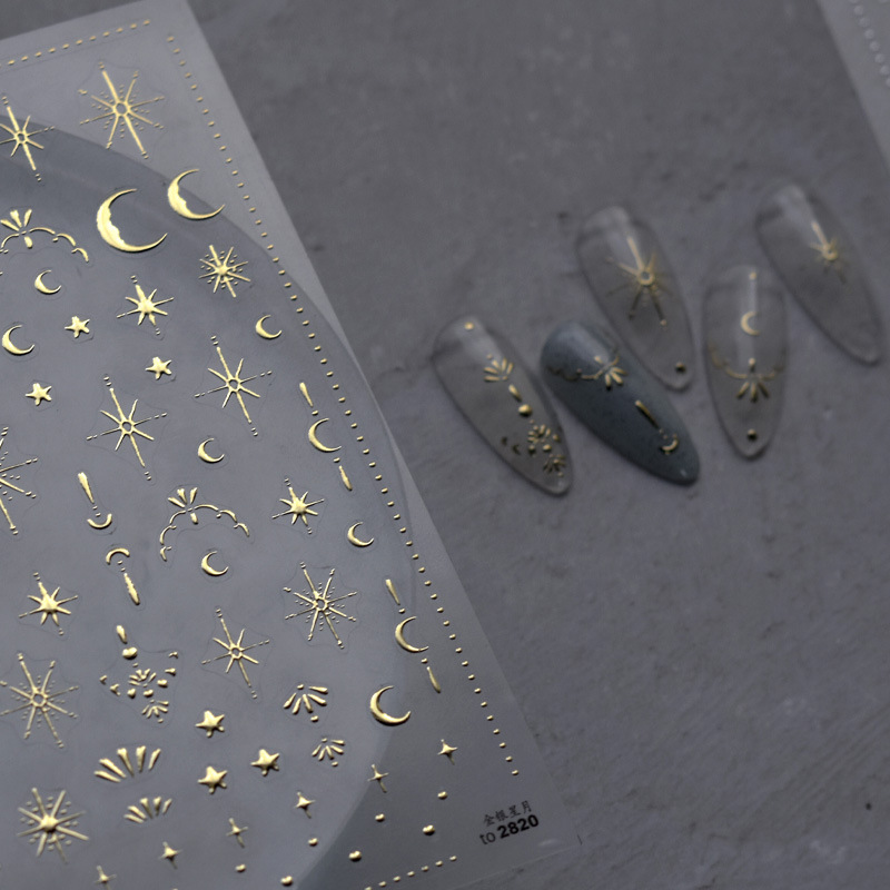 Nail Sticker Sun Silver Star Moon Nail Sticker Hot gold Pentagonal Star Simple gold and Silver star 3D adhesive decal