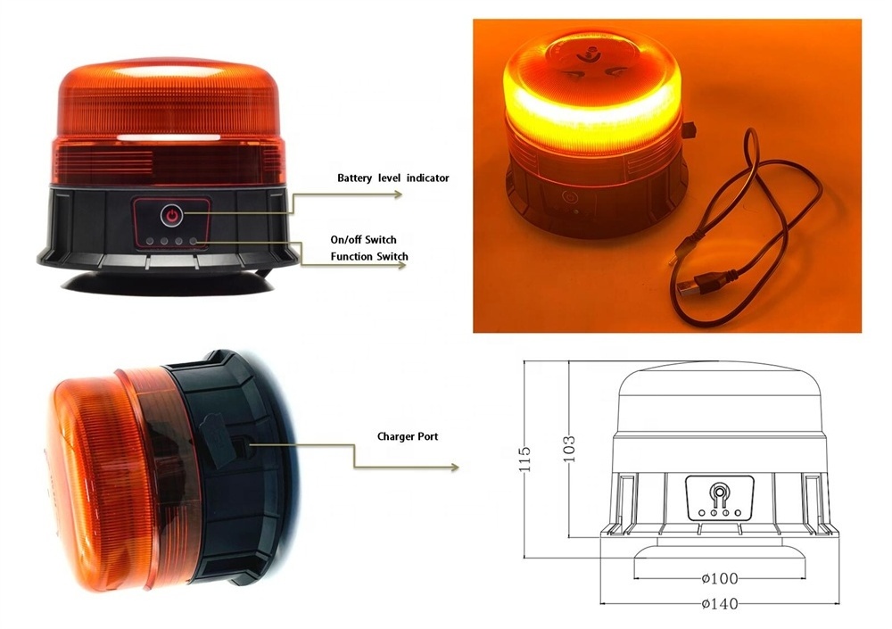 Rechargeable warning  Beacon Light ECE R65  magnet strobe  light