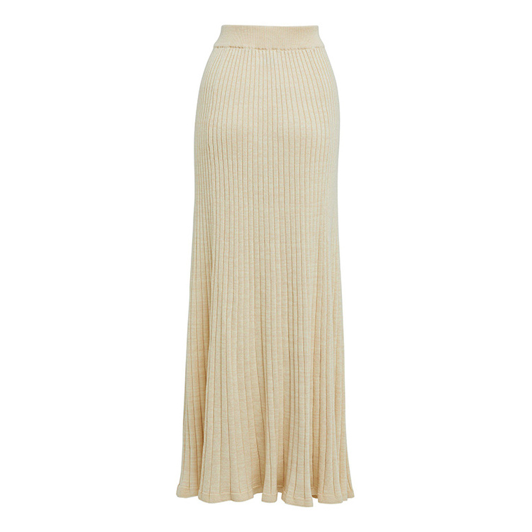 Knitwear factory custom white high waisted ribbed knit women's pleated skirt