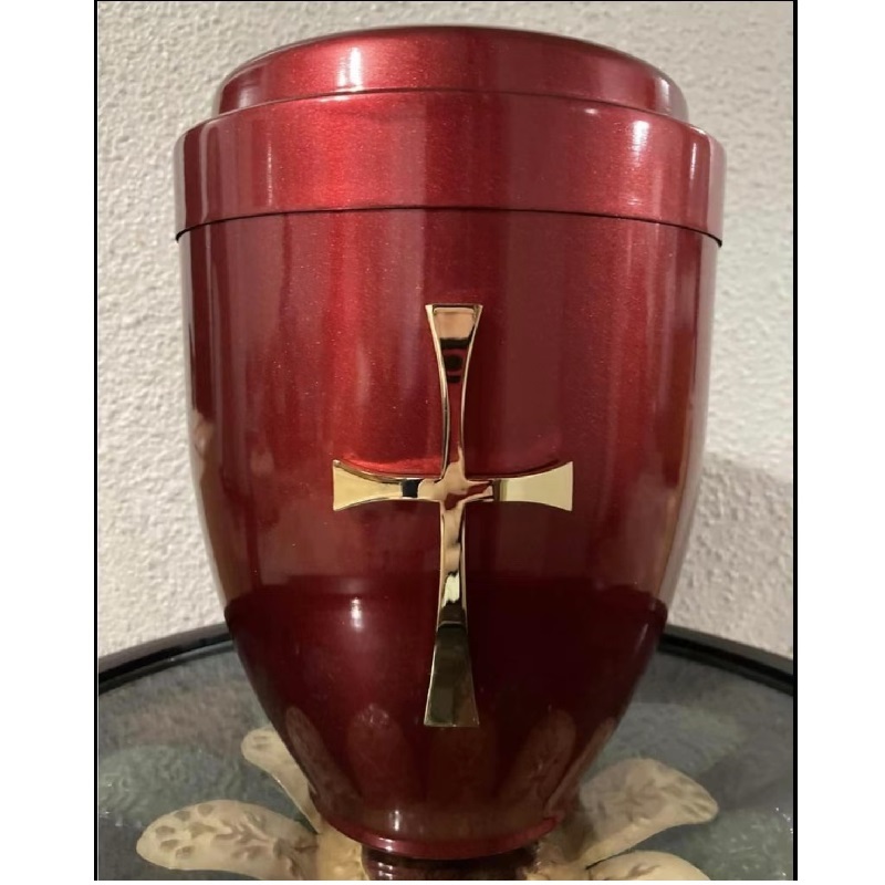 UD02 Funeral metal Urn for cremation ashes with cross