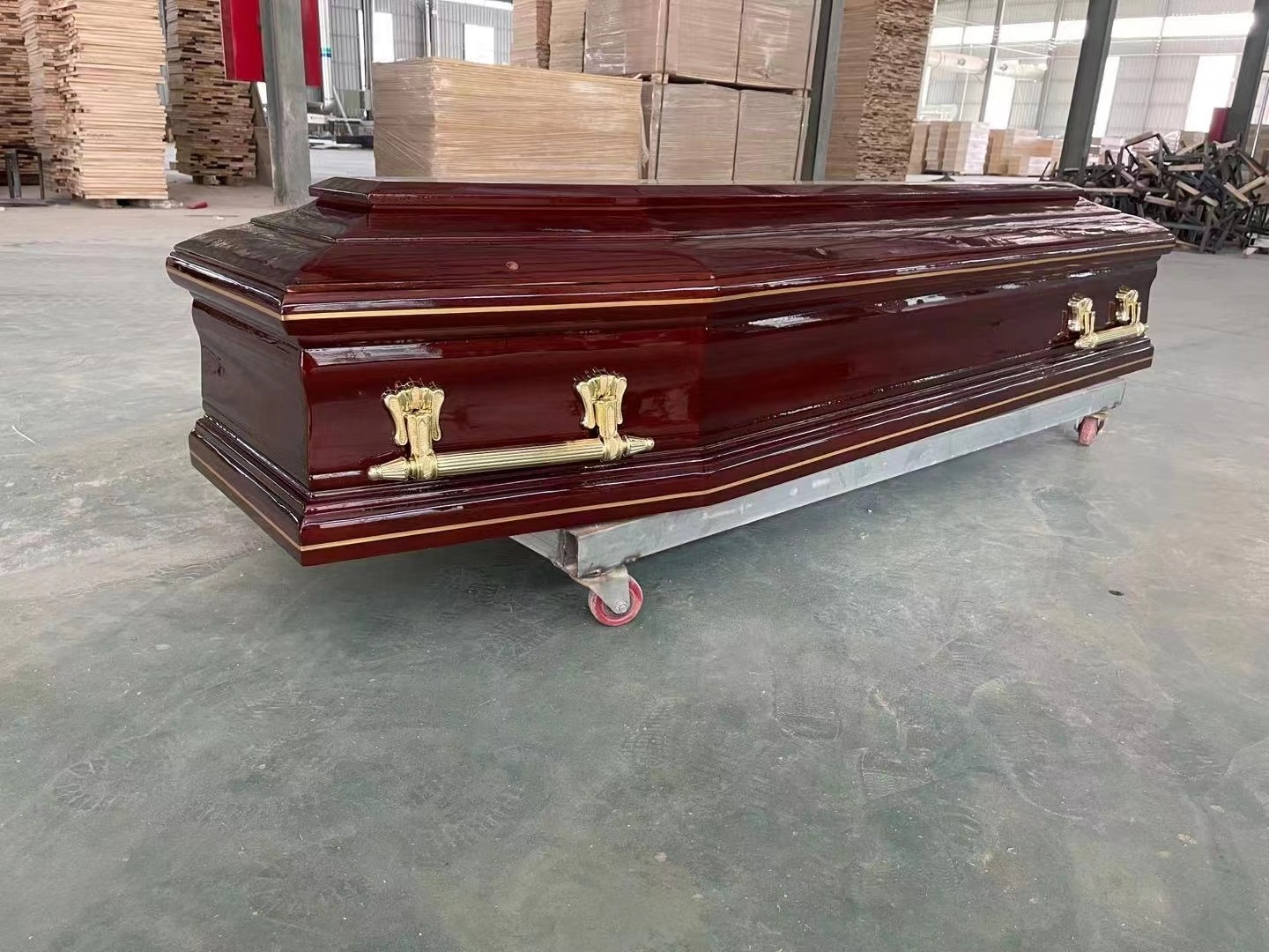 IT236 Plastic coffin handles solid wood coffin with gold line funeral supplies