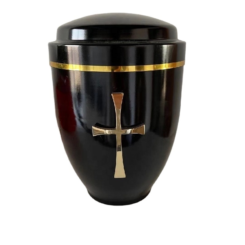 UD02 Funeral metal Urn for cremation ashes with cross