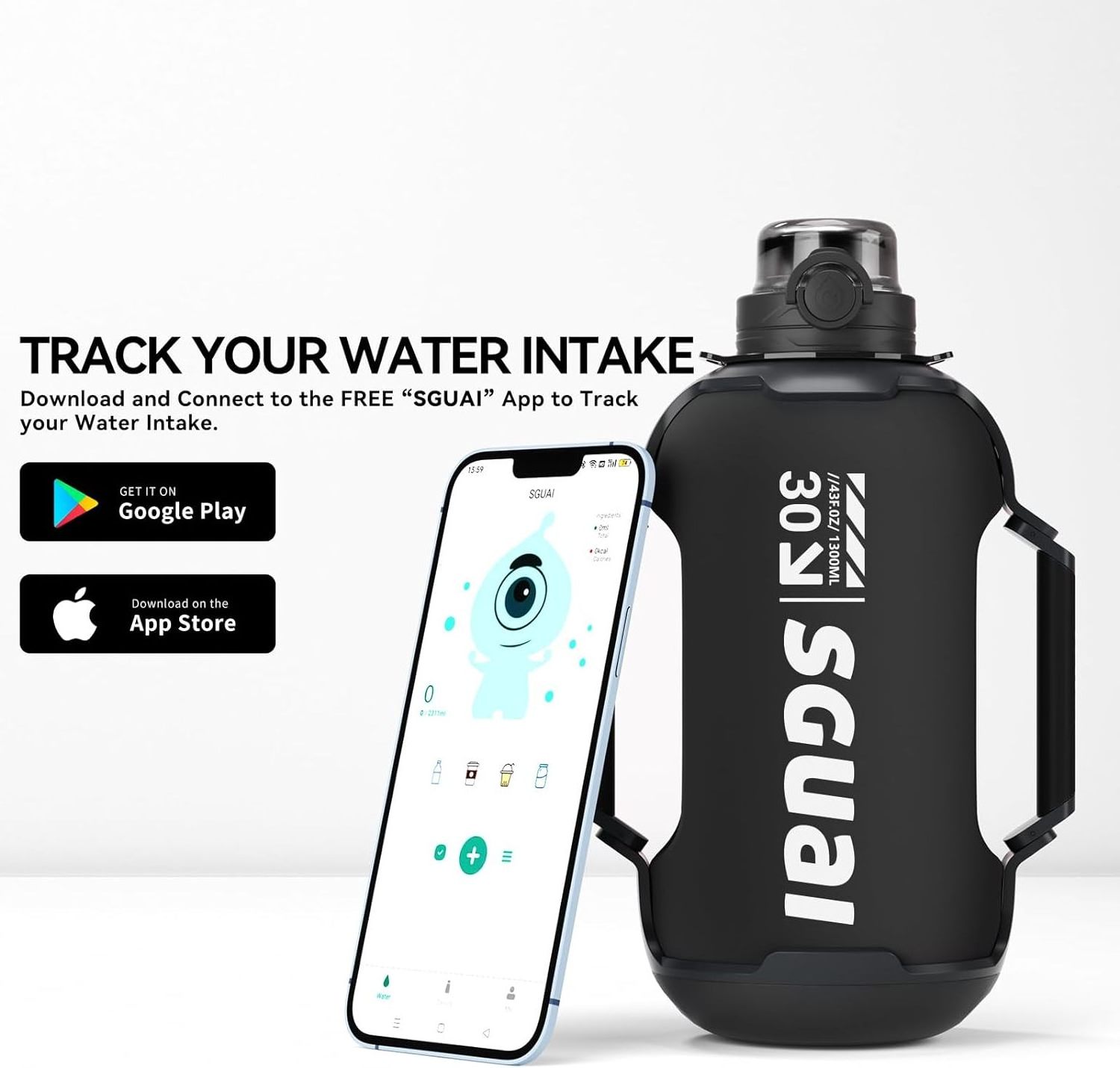 SGUAI T30 44 oz sports water bottles tracks water intake drinking bottle tritan sguai smart water bottle with app stanley cup