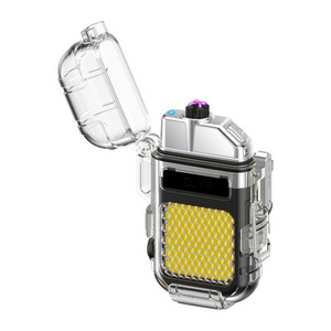 Transparent case waterproof electronic pulse lighter outdoor windproof lighter waterproof double arc cigarette lighter