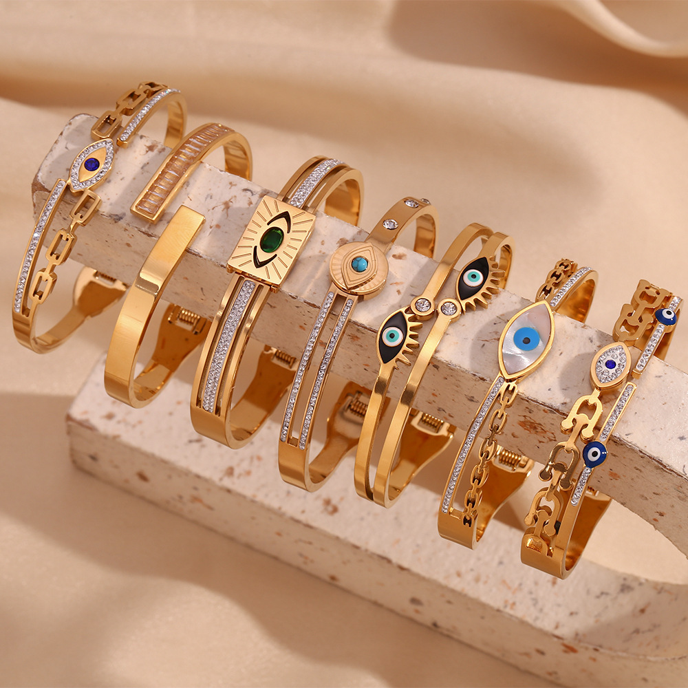 Insta Hot Sale 18k Gold Plated Evil Eye Bracelet Dainty Zircon Stainless Steel Women Bracelet