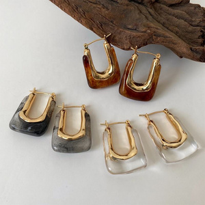 Resin Earrings Big Hoop Square Vintage Gold Plated Fine Jewelry Earrings