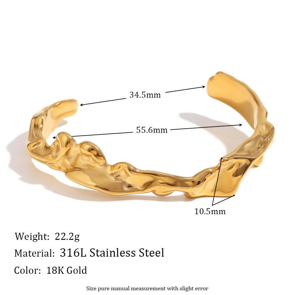 Irregular Hammered Water Wave Cuff Bangle 18k Gold Plated Jewelry Stainless Steel Bangles Jewelry Women