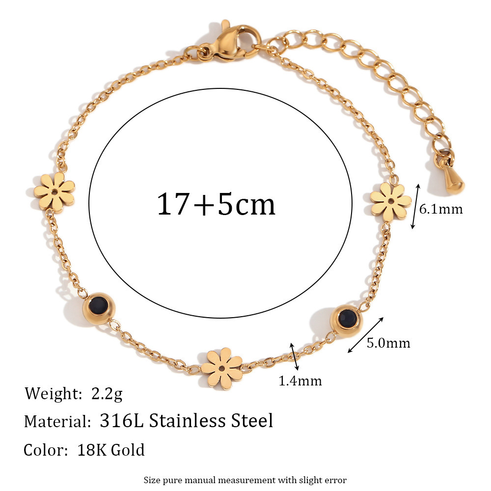 Fashion Niche Style Retro Jewelry Stainless Steel 18K Gold Plated Three-layer Micro-paved Peach Heart Flower Bracelet For Women