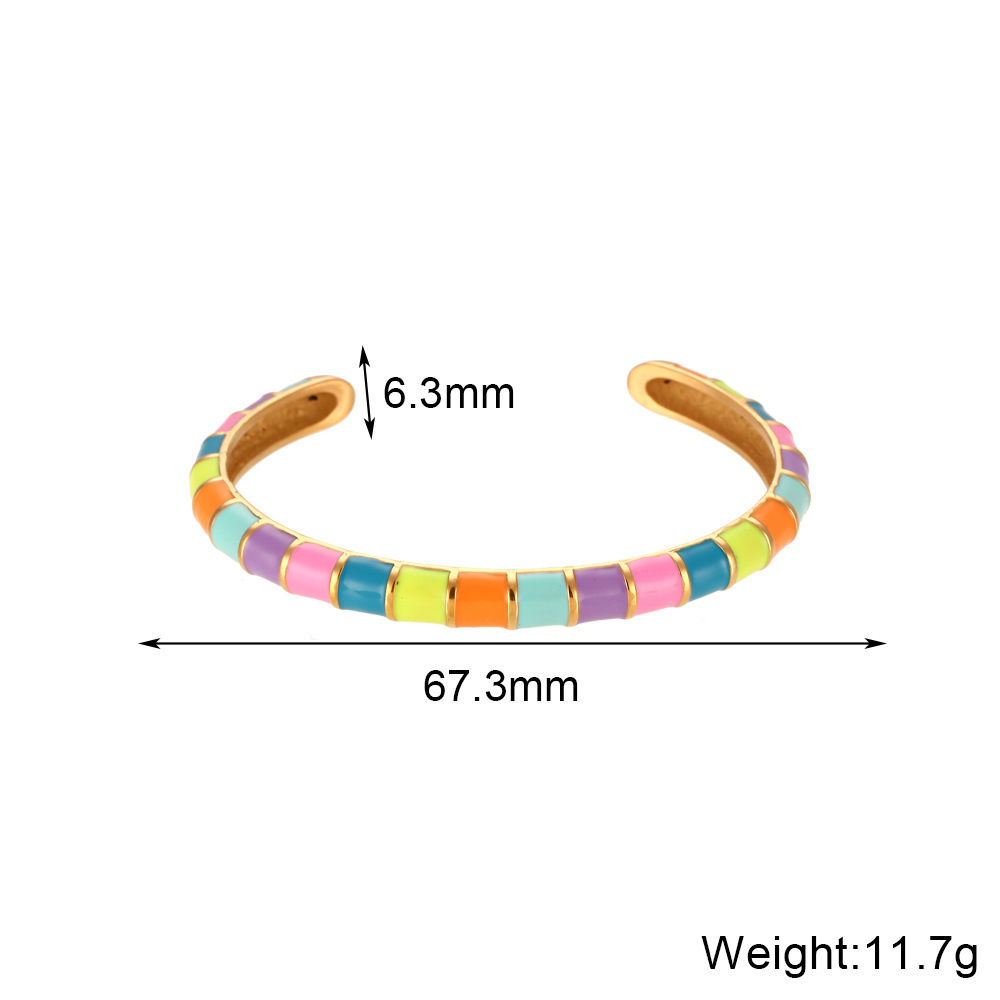 18k Gold Colorful Enamel Bracelet Charm Stainless Steel C Shape Adjustable Opening Bracelet Jewelry