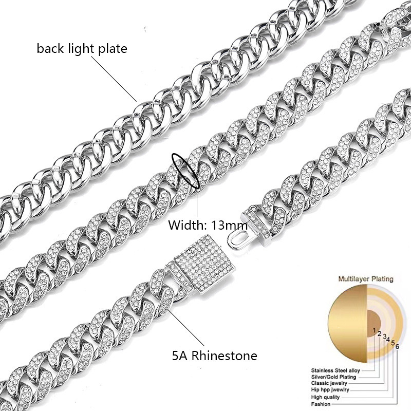 Men's Hip-Hop 12mm Necklace Diamond Iced Out Cuban Link Chain Necklace For Men