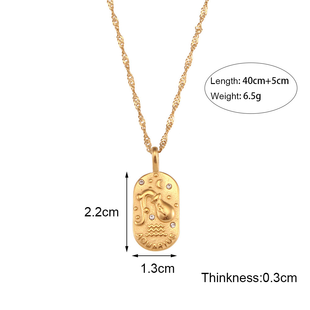 New Design Oval 12 Zodiac Zircon Tarot Card Pendant Necklace For Women 18k Gold Plated Stainless Steel Pendant Necklace