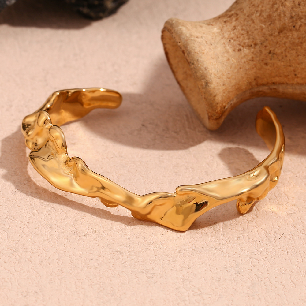 Irregular Hammered Water Wave Cuff Bangle 18k Gold Plated Jewelry Stainless Steel Bangles Jewelry Women