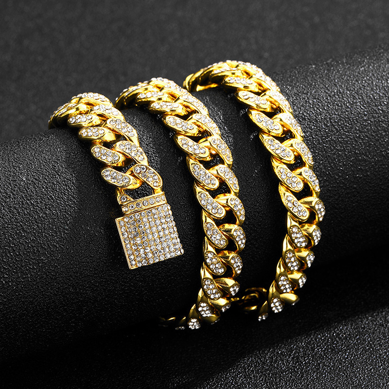 Men's Hip-Hop 12mm Necklace Diamond Iced Out Cuban Link Chain Necklace For Men