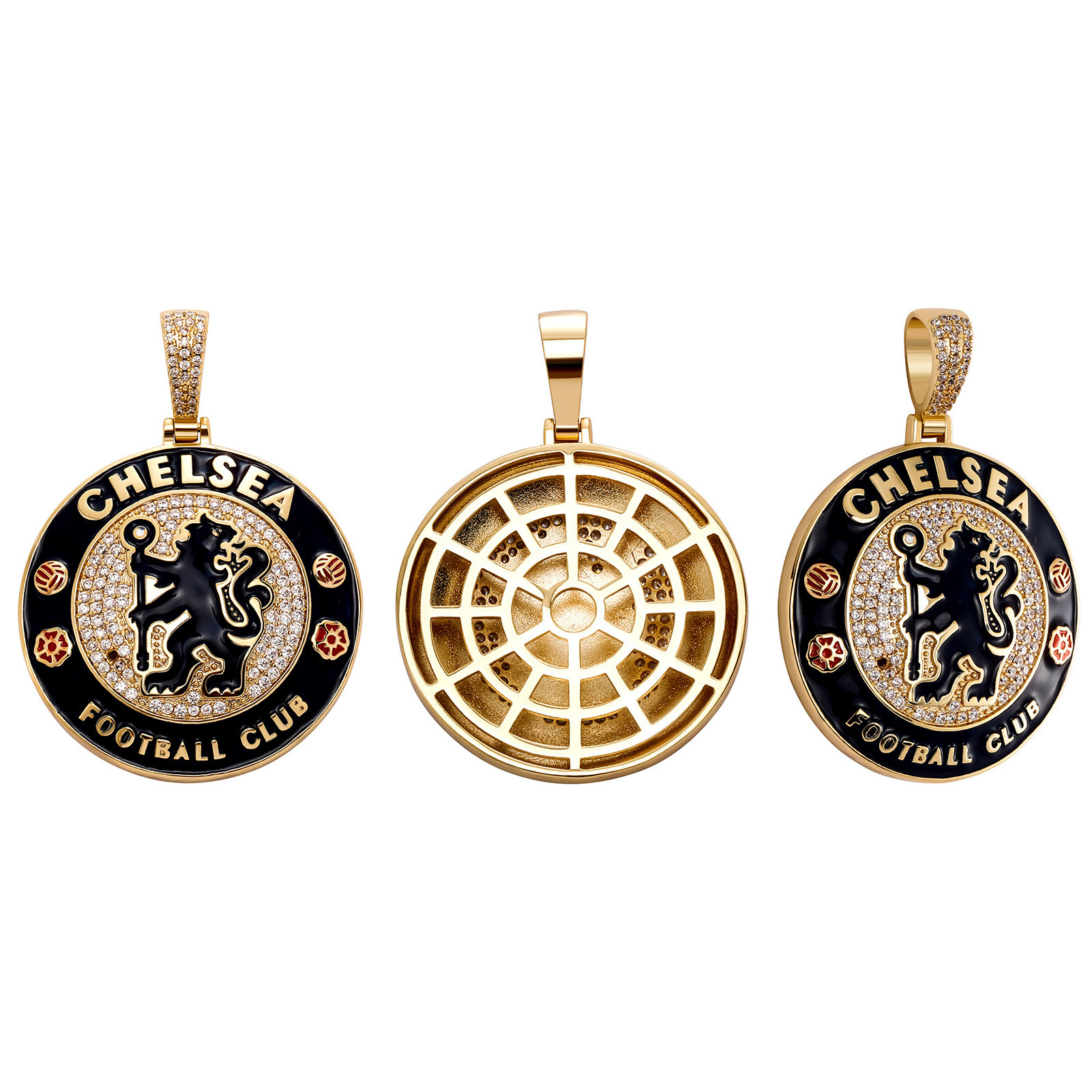 Mens Charm Enamel Football Team Pendant Fully Cz Diamond Custom Soccer Team Fans Pendant Necklace