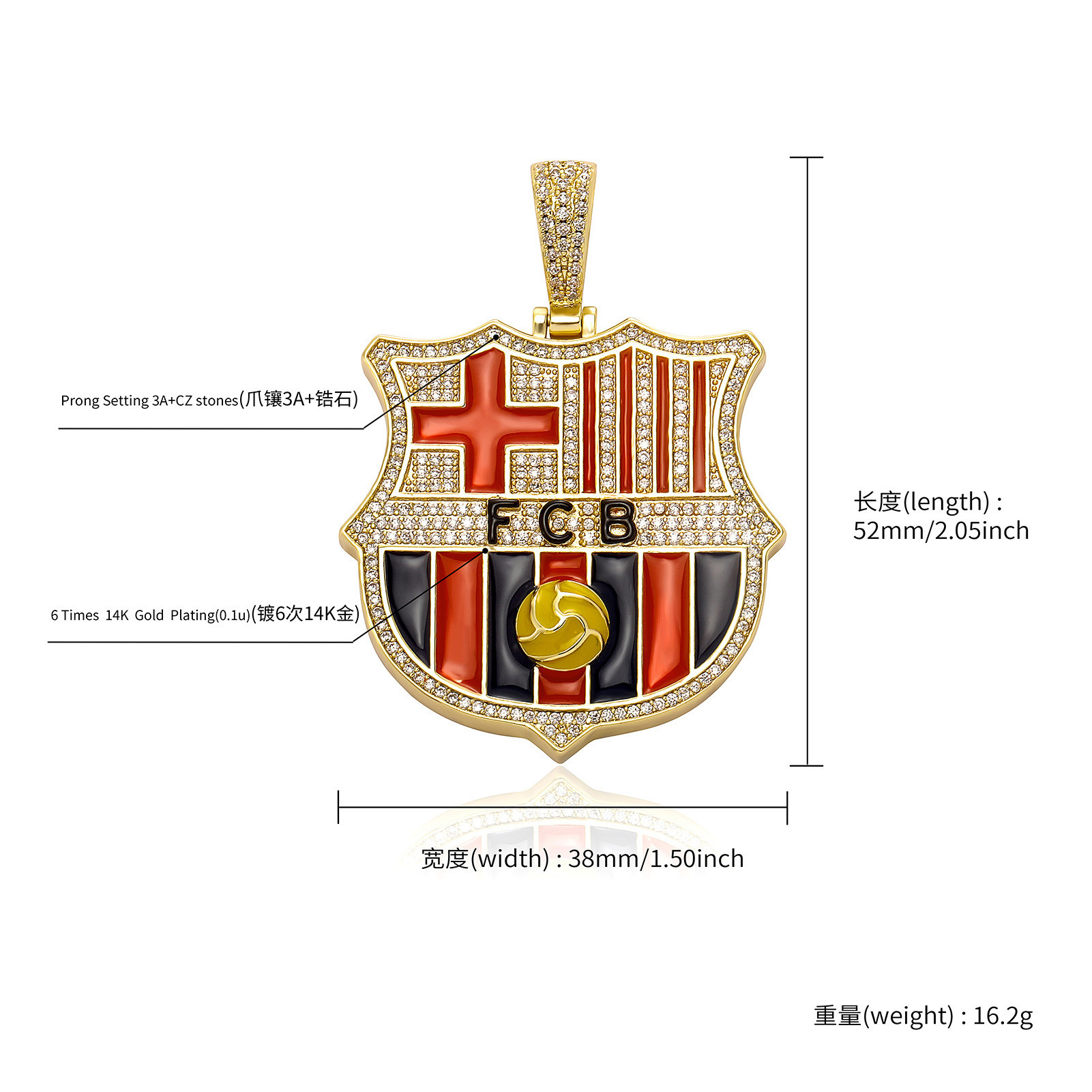 Mens Charm Enamel Football Team Pendant Fully Cz Diamond Custom Soccer Team Fans Pendant Necklace