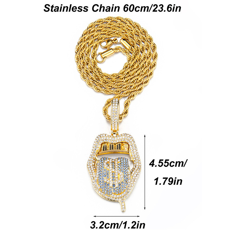 Copper Iced Out Cubic Zirconia Tongue Pendant Necklaces Colors Stone Hip Hop Gifts Rope Chains Necklace