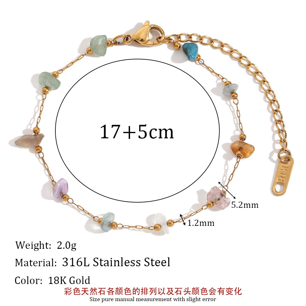 Colorful Natural Stone Choker Gemstone Beaded Gold Plated Necklace Stainless Steel Jewelry Gift For Women