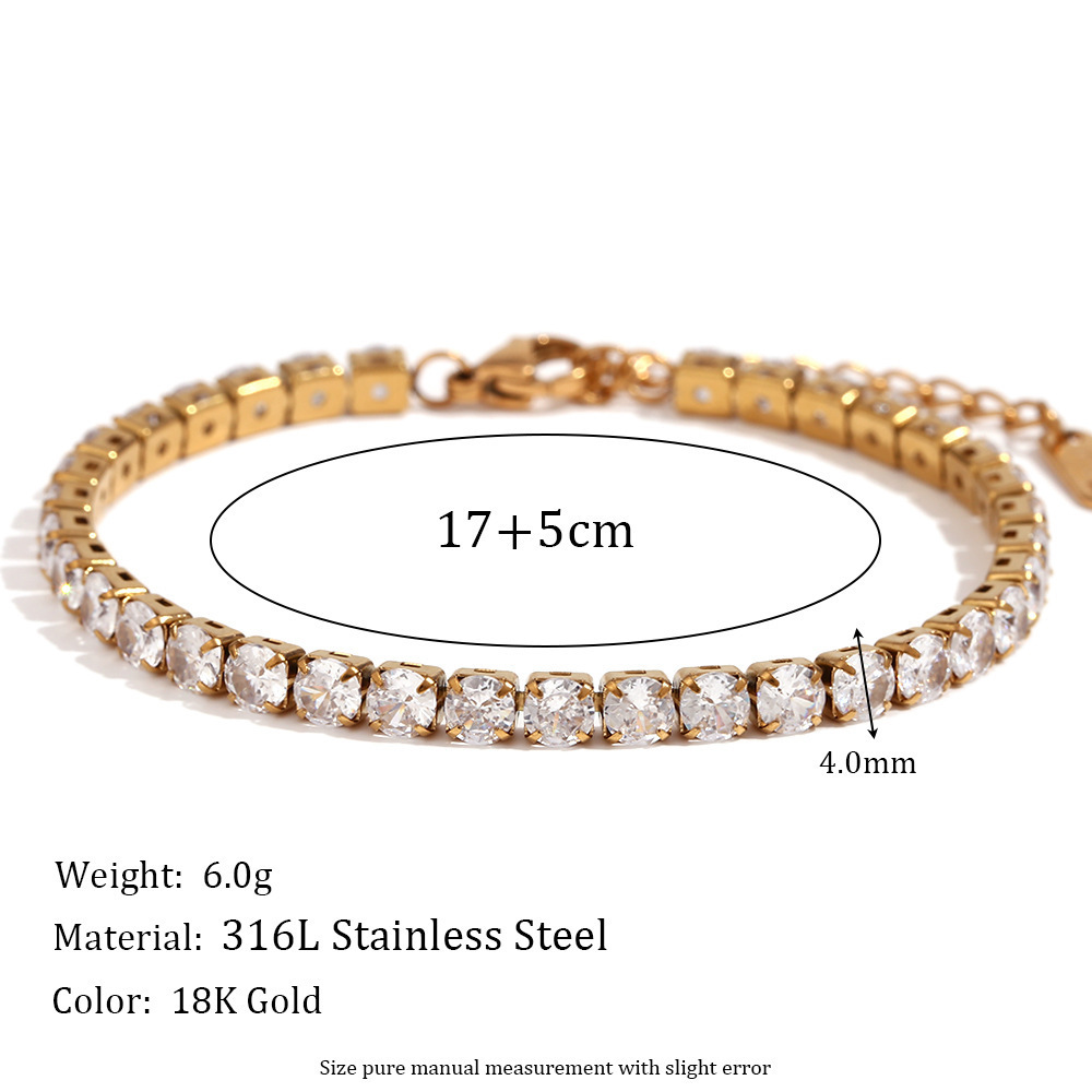 Trendy 2/3/4/5mm Cubic Zircon Tennis Bracelet For Women Stainless Steel 18k Gold Plated Tennis Chain Bracelets