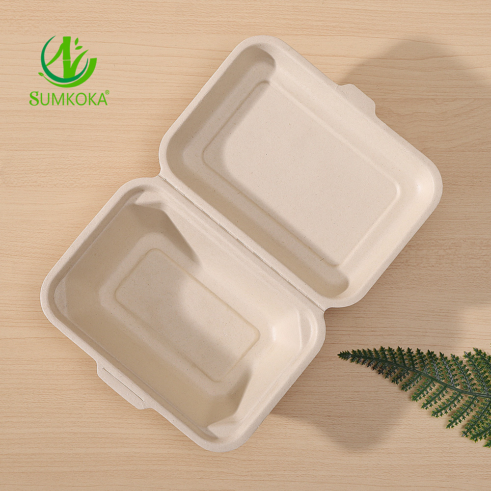 Biodegradable to go containers disposable sugarcane fiber 600ml 7x5 inch sugarcane bagasse lunch box