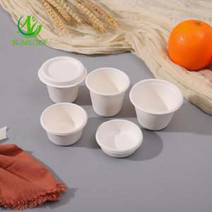 Environment Friendly 4oz Compostable SugarCane Cups with Lids Bagasse Biodegradable Cup For Sauces Condiments Slime Jello Shot