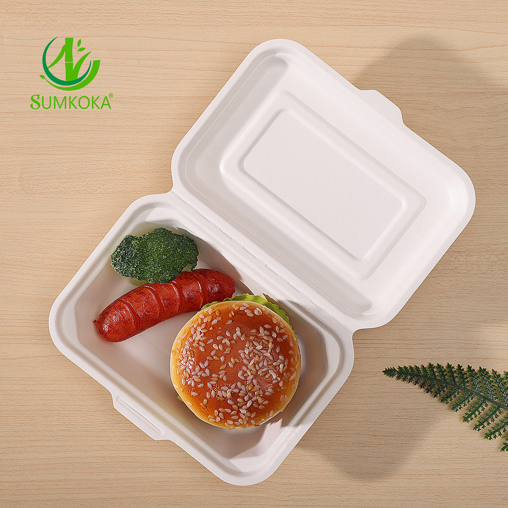 Biodegradable to go containers disposable sugarcane fiber 600ml 7x5 inch sugarcane bagasse lunch box