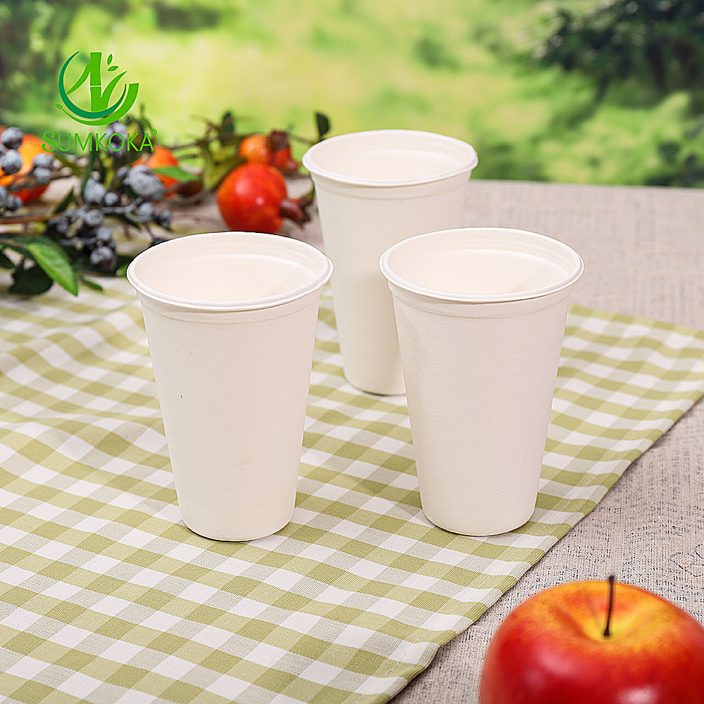 Eco Friendly Premium Biodegradable Disposable Drinking Coffee Cups Sugarcane Bagasse Fiber Sturdy Cups for Hot or Cold Drinks