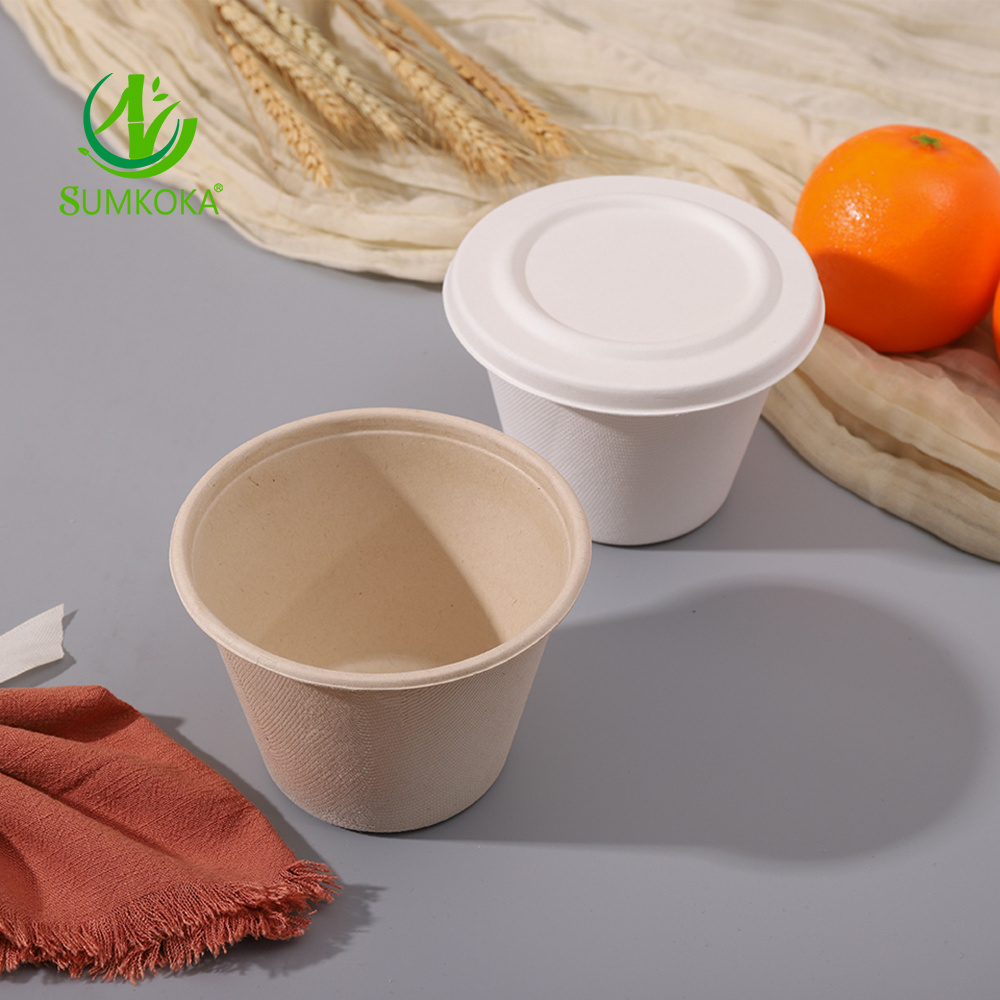 Environment Friendly 4oz Compostable SugarCane Cups with Lids Bagasse Biodegradable Cup For Sauces Condiments Slime Jello Shot