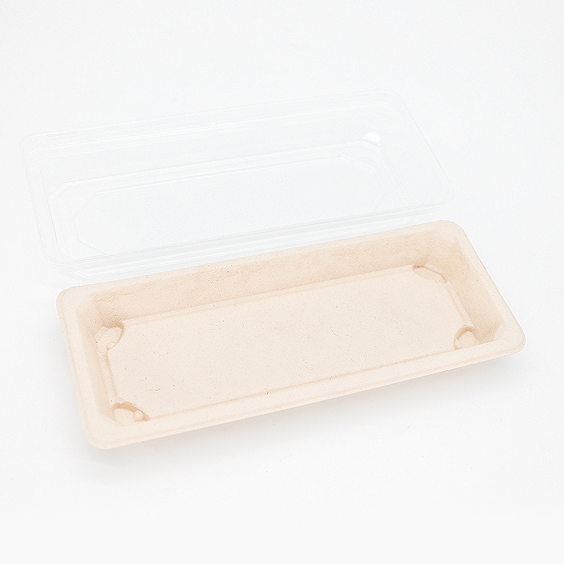 Biodegradable Bagasse Pulp Paper Tray Disposable Rectangular Sushi Plates For Restaurant