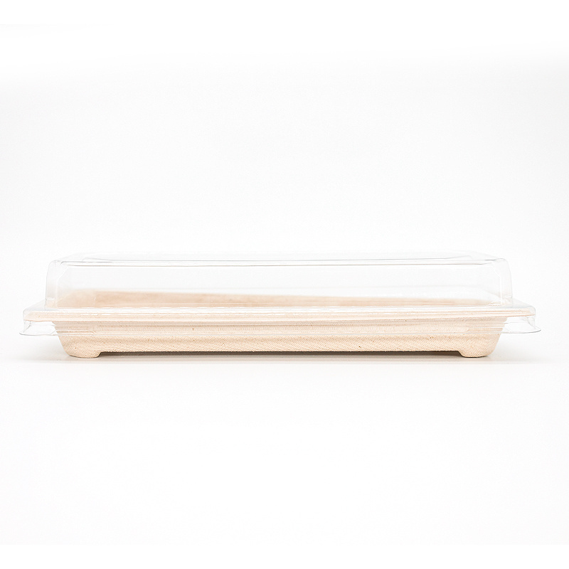 Biodegradable Bagasse Pulp Paper Tray Disposable Rectangular Sushi Plates For Restaurant