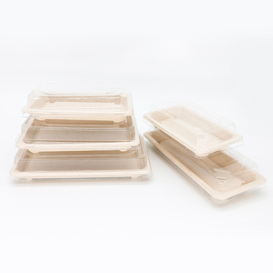 Biodegradable Bagasse Pulp Paper Tray Disposable Rectangular Sushi Plates For Restaurant