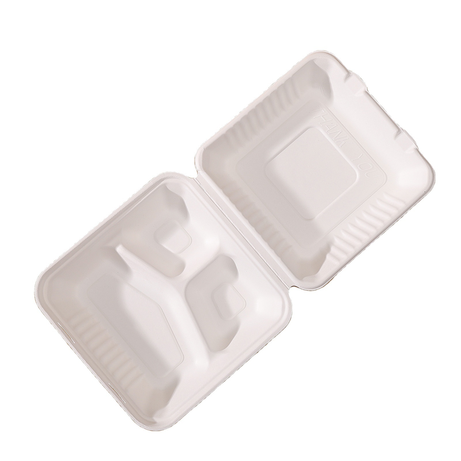 Biodegradable Food Container 8 Inch 3 Compartment Sugarcane Clamshell Disposable Takeaway Bagasse Lunch Box