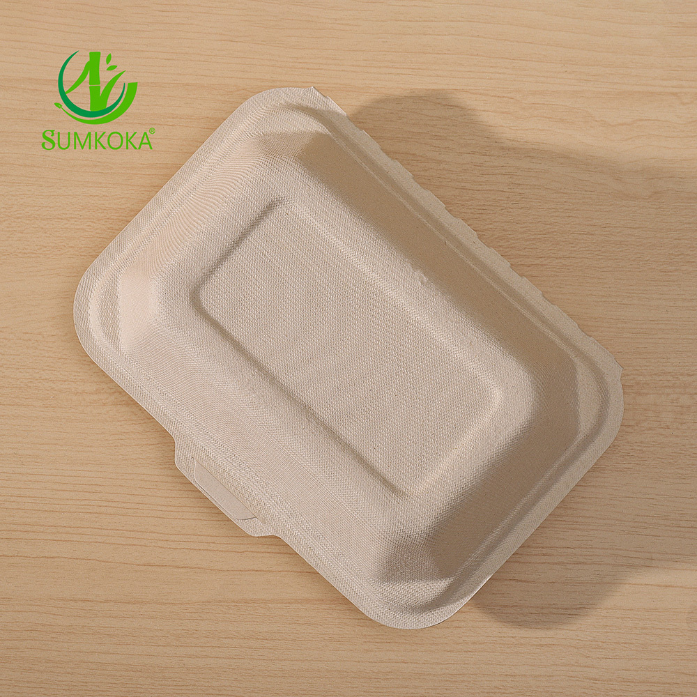 Biodegradable to go containers disposable sugarcane fiber 600ml 7x5 inch sugarcane bagasse lunch box