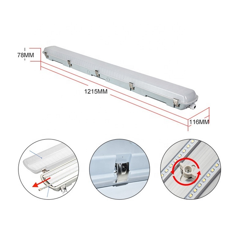 Sensor tri-proof ceiling light 1.5m 4ft PC milky smd waterproof tri-proof light led 45w ip65 garage tri-proof light fixture