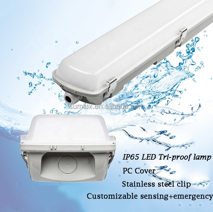 Sensor tri-proof ceiling light 1.5m 4ft PC milky smd waterproof tri-proof light led 45w ip65 garage tri-proof light fixture