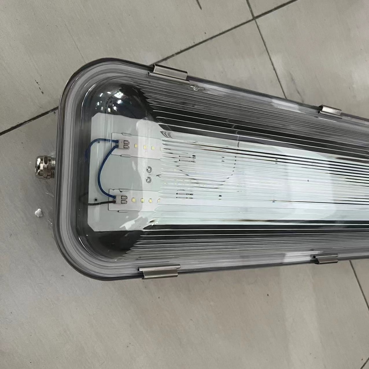 Top quality 5 years stainless tri proof light 304 316 Ik08 metal body PC diffuser 1.2m 1.5m 2.4m fluorescent metal lamp fixture