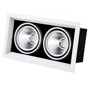 Recessed square COB spotlight lighting aluminum double head grille fixture 2x10w 2x15w cob led grille downlight gu10 mr16