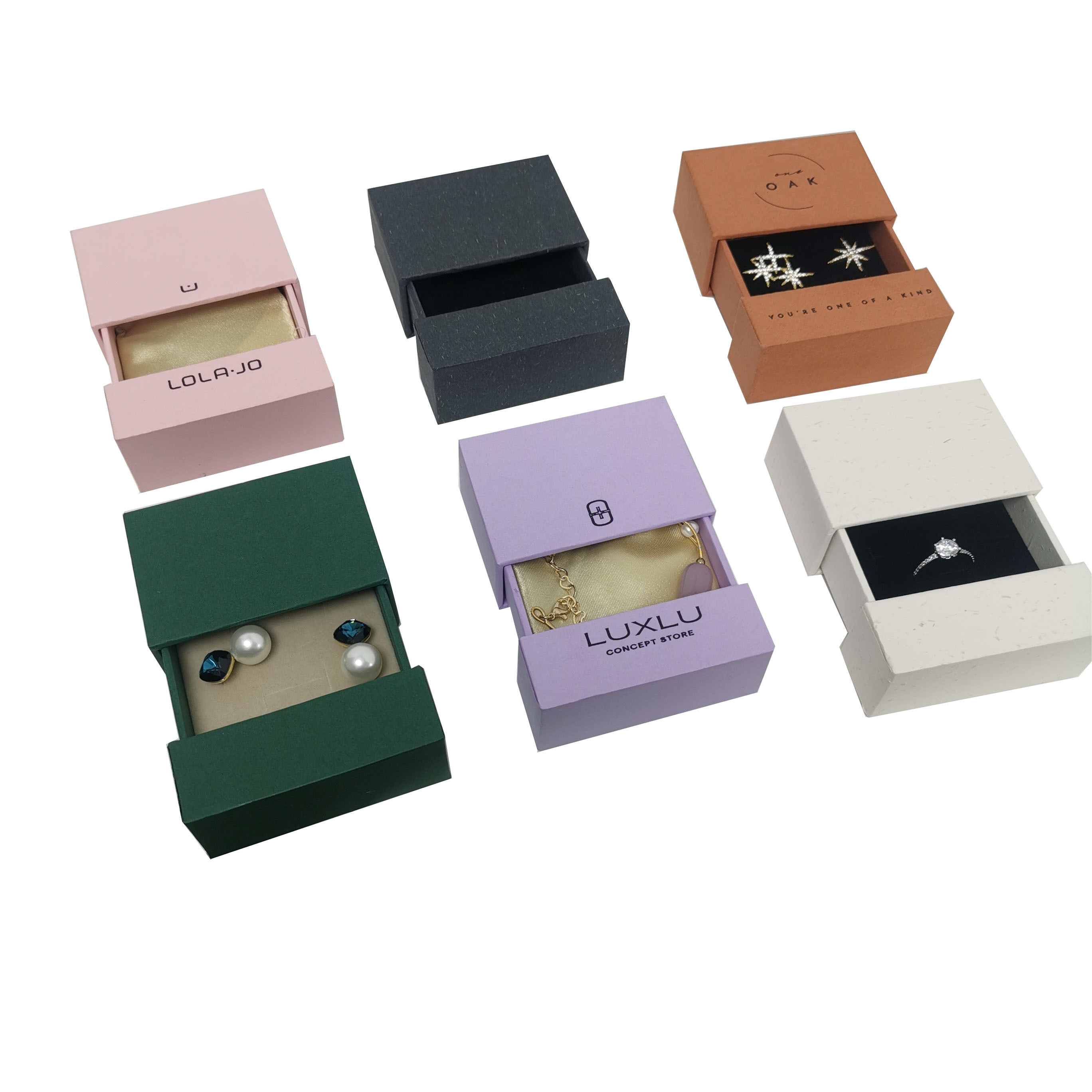 new design Custom Logo pink green cardboard drawer sliding jewelry gift packaging box for rings necklace bracelet