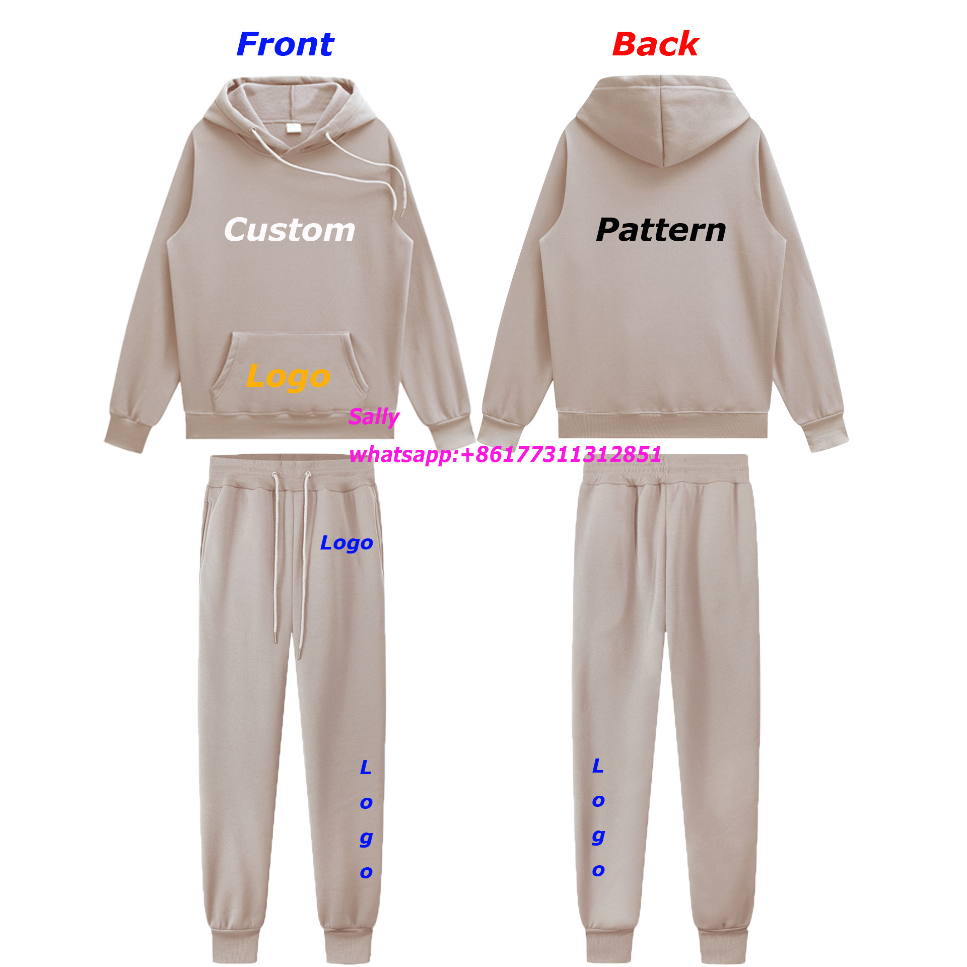 Men Tracksuit Custom Logo Blank Sweatsuit Unisex Sweat Track Suit Hood Fleece tracksuit Set Jogger Women Men Custom Sweatsuit