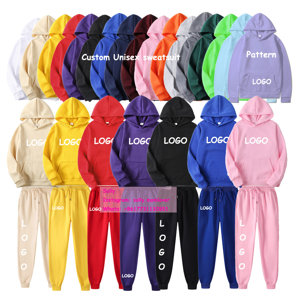 Men Tracksuit Custom Logo Blank Sweatsuit Unisex Sweat Track Suit Hood Fleece tracksuit Set Jogger Women Men Custom Sweatsuit